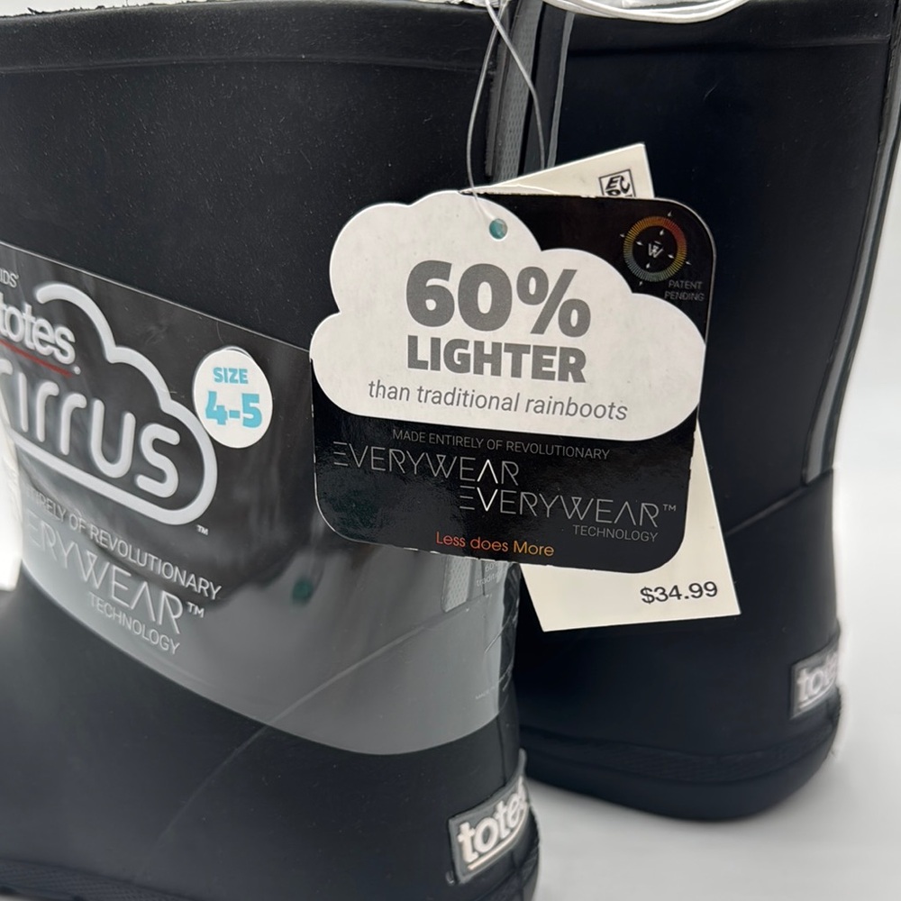 NWT Totes Cirrus Black Lightweight Rain Boots Size 4-5 - Picture 3 of 12